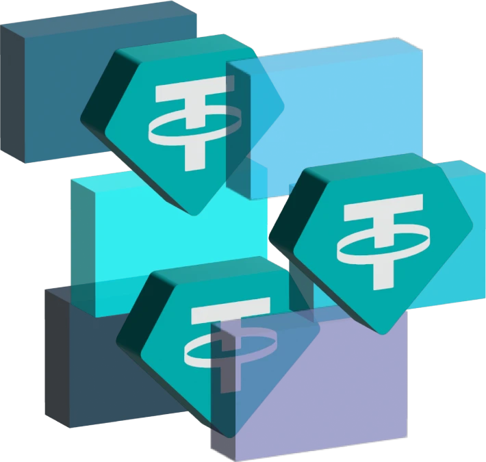 Logo USDT agrupado con bloques semitransparentes