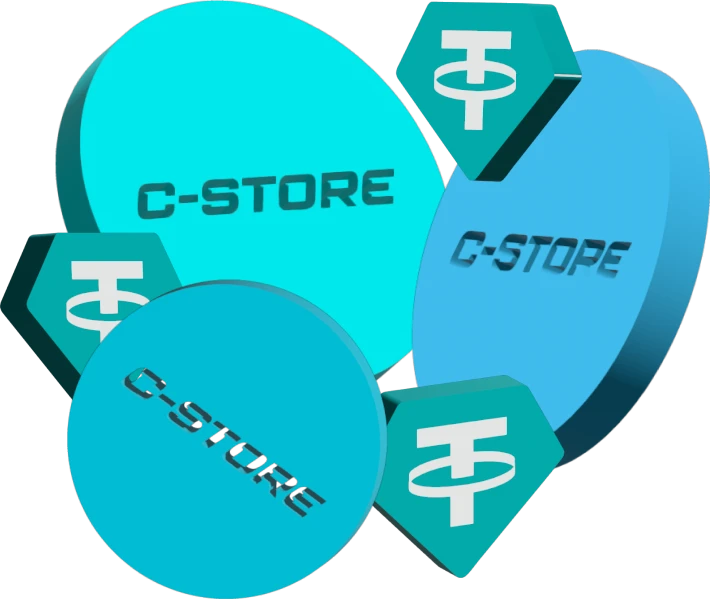 Logo USDT mezclado con logo C-Store